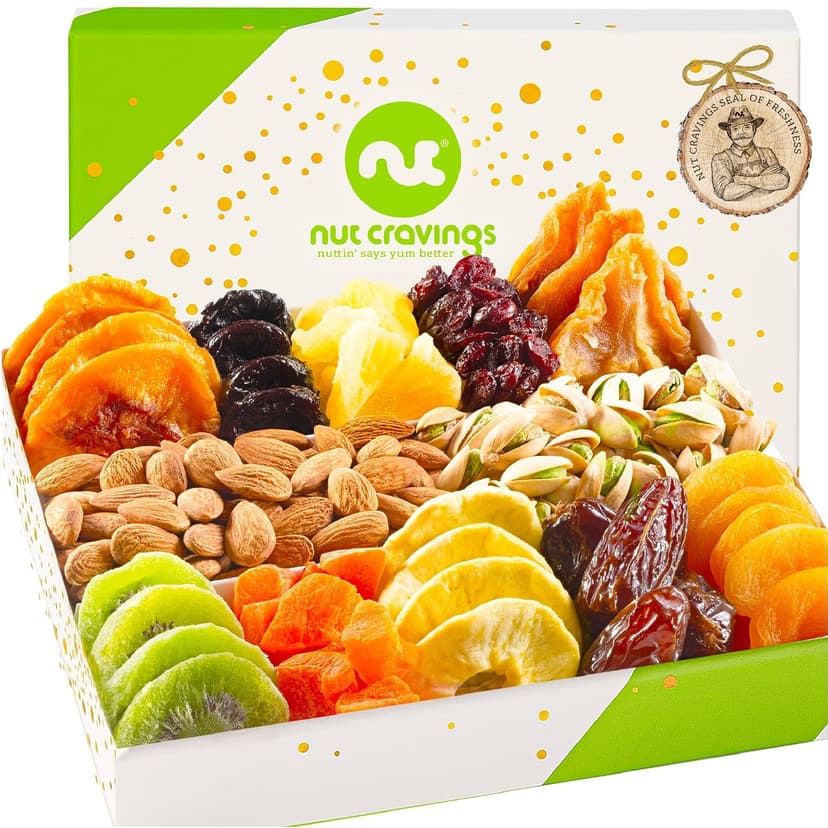 in White Gold Box Food Arrangement, Healthy Snack Care Package, Kosher NUT CRAVINGS - Dried Fruit & Mixed Nuts Gift Basket (12 Assortments) B07K8RCCB9