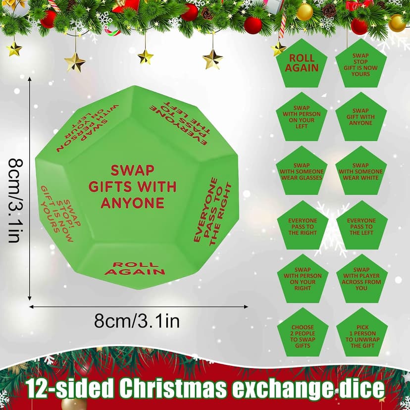 Christmas Ideas Dice Game for Family Party, Suitable for Xmas, Birthdays, Parties, Family and Friends Gatherings Santa Swap Gift Exchange Dice,3 ins Christmas Stocking Stuffers Games B0DN16HXDS