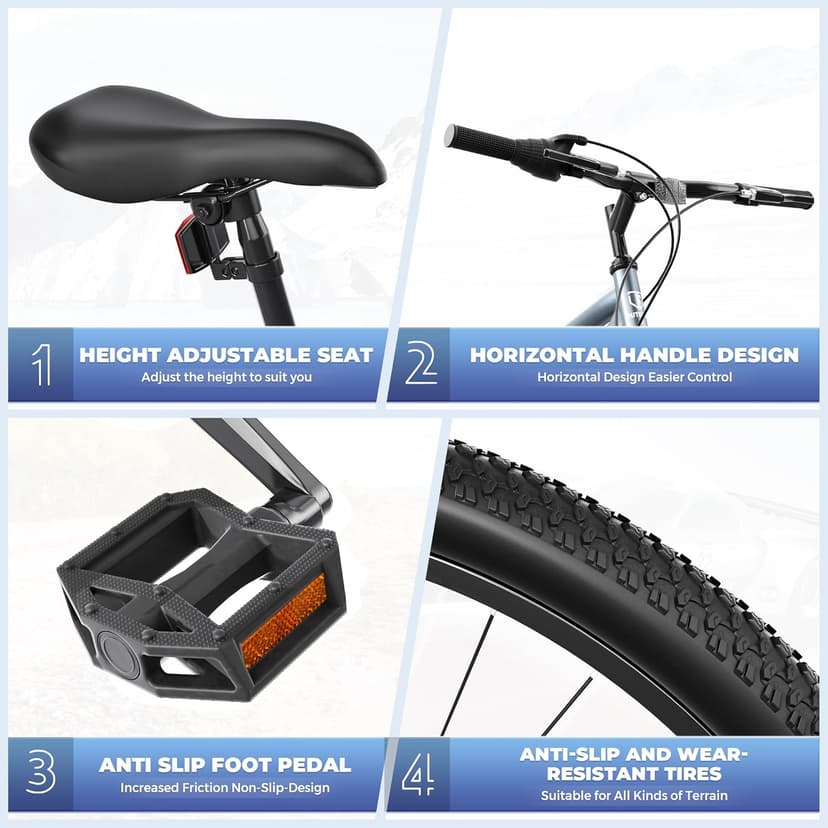 26 inch Mountain Bike 7/21 Speeds Lightweight Cycling Bicycles, Dual Disc/V Brake,Bicycle for Men and Women, Adult Bike, Road Bike