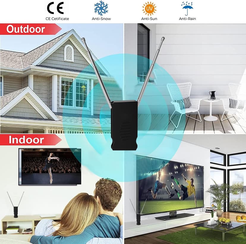 Bsadne Smart Indoor TV Antenna - Long Range Rabbit Ears, Cable-Free Digital HDTV Channels, Stickiness Base for Easy Placement in Both Home and Car