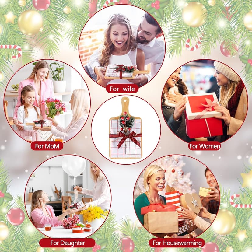 Amyhill 8 Set Christmas Kitchen Gifts Christmas Cutting Board Set with Red Berry Tea Towels Xmas Charcuterie Boards Cooking Housewarming Neighbor Gifts for Kitchen Holiday Party Decor