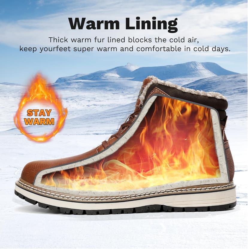 ARRIGO BELLO Mens Winter Boots Snow Casual Booties Warm Fur Mesh Lined Ankle Outdoor Lightweight Non-Slip Trekking Walking Leather Shoes