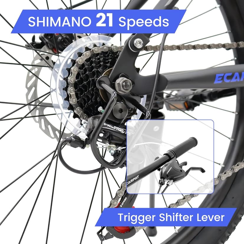 Ecarpat 24/26/27.5 Inch Mountain Bike, Full/Front Suspension Mens Boys Mountain Bike with 21 Speed Steel Frame and Dual Disc Brakes, Adult Sport Bicycle for Trail City Road, Gift Choice