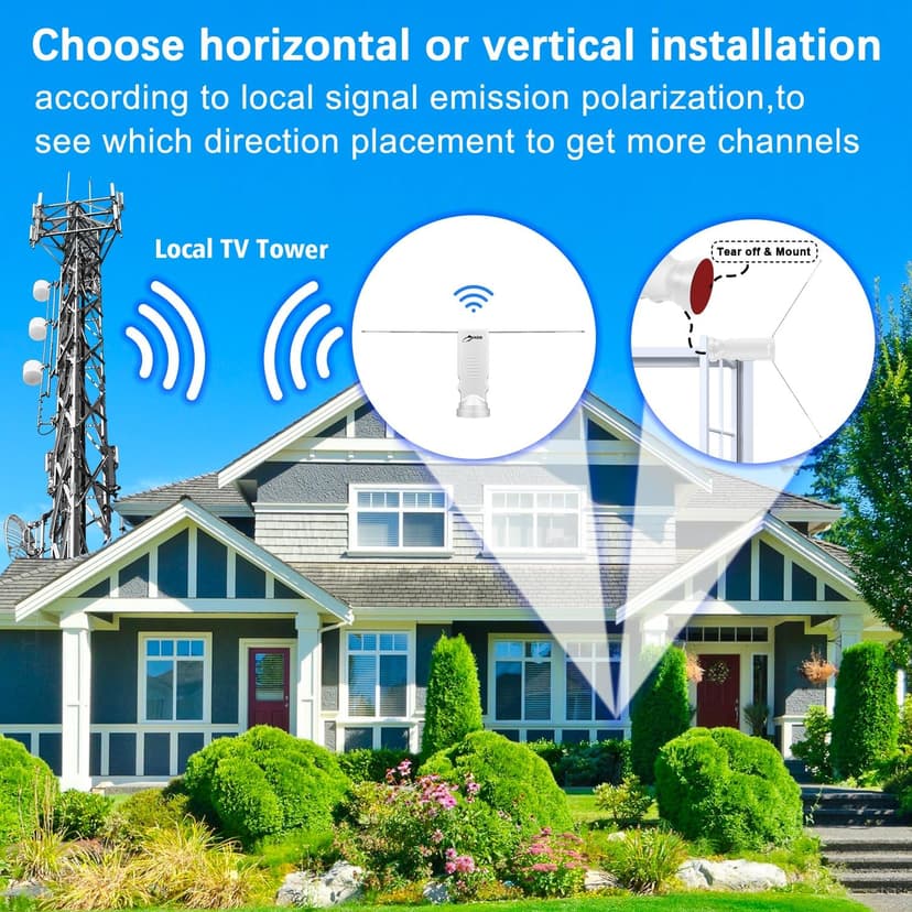 Rabbit Ear TV Antenna 2025 Upgraded, HDTV Digital Antenna for Free 4K/1080p HD Local Channels, Long Range Indoor Reception with 360° Signal for Smart & Old TVs, VHF/UHF Support, Easy Setup