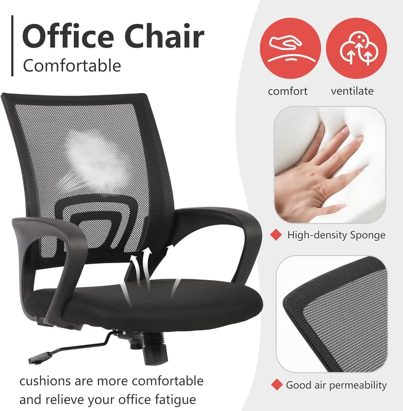 PayLessHere Office Computer Chair Ergonomic Cheap Desk Chair Adjustable Comfortable Mid Back Task Rolling Swivel with Lumbar Support for Home Office (Pack of 1, Black)