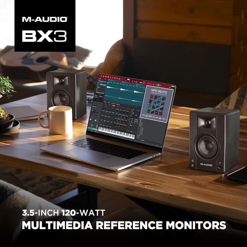M-AUDIO BX3 Pair 3.5" Wired Studio Monitors and PC Speakers for Recording and Multimedia with Music Production Software