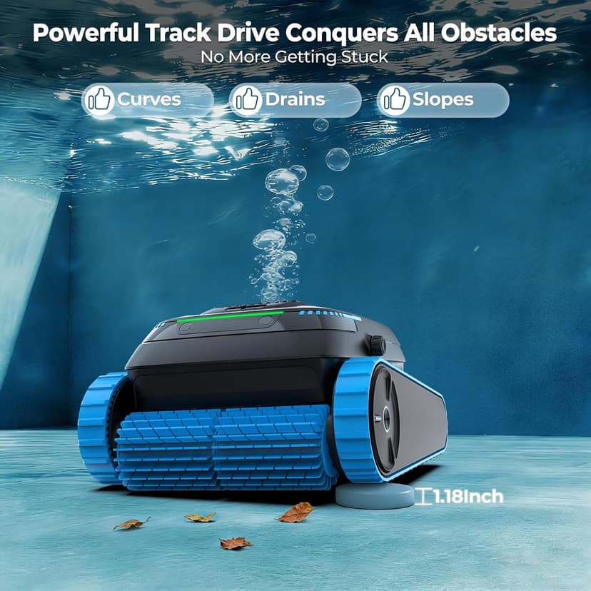 Cordless Robotic Pool Cleaner, 5,000 GPH with 150μm Filter, Floor/Wall/Waterline Cleaning, Smart Zigzag Navigation, 5,200mAh Battery, App-Controlled Presets for Inground & Above Ground Pools
