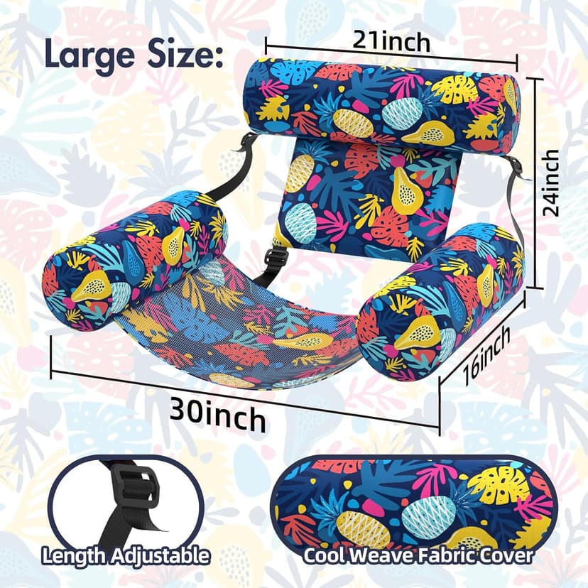 Sunikko X Pool Floats Adult 2 Packs Fabric Heavy Duty Inflatable Pool Chair Hammock, Blow Up Floaties for Adults, Hawaii Flower Floats for Pool Floating, Party Summer Toys Water Beach Lake Fun