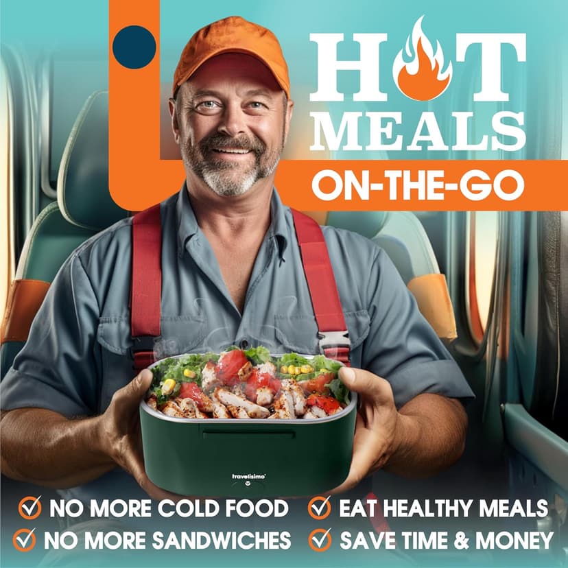 TRAVELISIMO Electric Lunch Box for Adults 100W Heated Lunch Box For Men 1.5L Stainless Steel Portable Food Warmer, 12/24/110V for Travel & Work, Loncheras Electricas Para Calentar almuerzo B0BZ3NCPB7