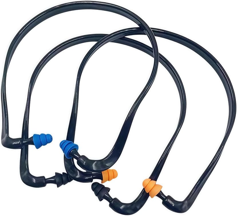 Banded Earplugs for Shooting 29dB NRR - Noise Cancelling Reusable Silicone Ear Plugs for Sleeping, Concerts, Work & Sports - Lightweight 3-Pack (Orange/Blue/Black)