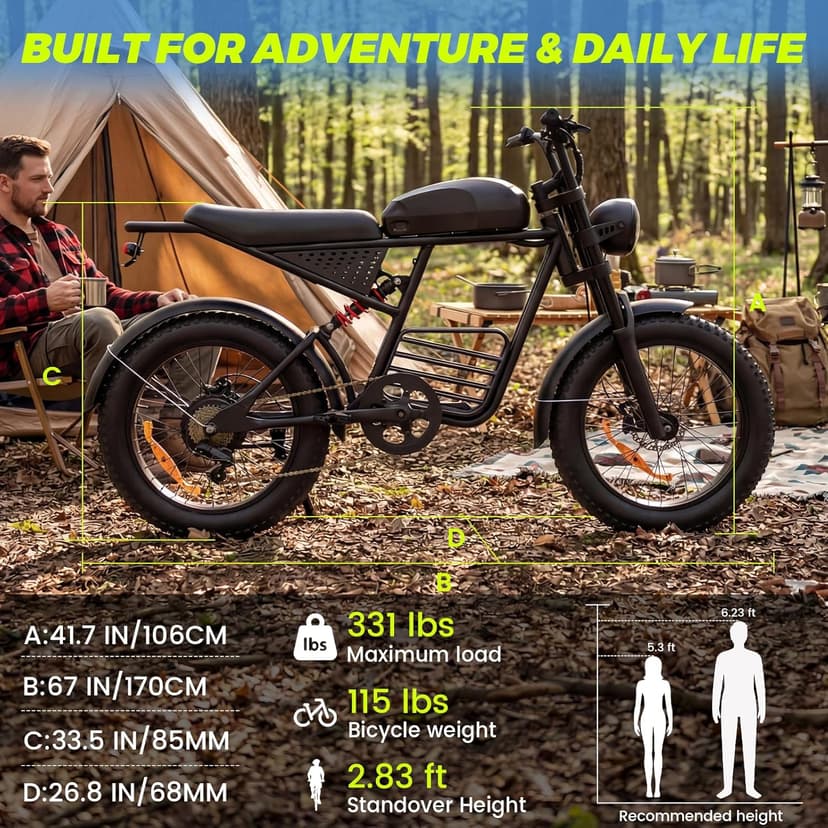 Electric Bike for Adults, 1000W/1500W/3000W Dirt Bike, 30/34/37MPH, 48V 15 Ah/18.9Ah/25Ah e Bike, 40/47/100 Miles Electric Motorcycle, 20" Fat Tire Off-Road Bike, All Terrain Electric Bike