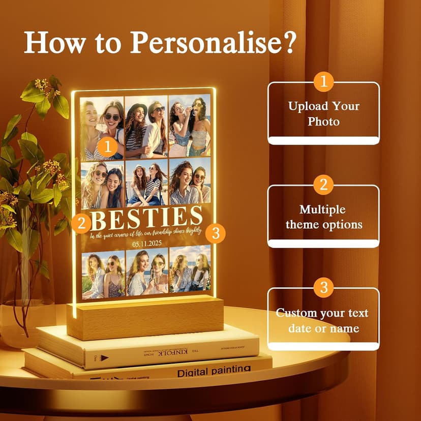 ALBK Personalized Best Friend Plaque Gifts - Personalized Bestie Birthday Gifts for Women, Custom Photo Plaque, Customized Presents for Friend Bestie Sister Couple Mum Dad B0GGB3X184
