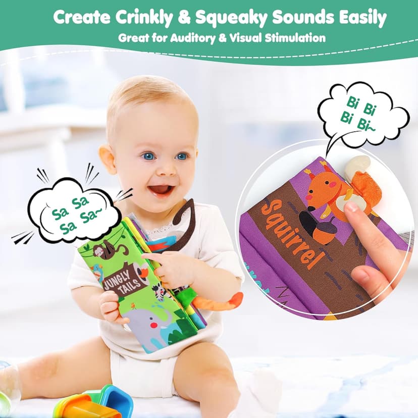 Crinkle Cloth Book Toy for Baby 0-3-6-12-18 Months, Early Development Stroller Soft Toy, Newborn Shower Gift for Boy Girl beiens Baby Books Toys, Tummy Time Touch and Feel Sensory Toys for Infant B07TXYC6WD