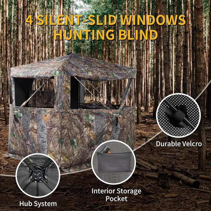FUNHORUN Hunting Blind 270/360 Degree See Through Ground Blind with Carrying Bag, 2/3/4 Person Pop Up Camouflage Tent Portable Concealed Shelter