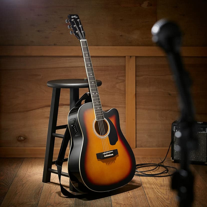 Ashthorpe Full-Size Dreadnought Cutaway Acoustic-Electric Guitar Bundle - Premium Tonewoods - Sunburst