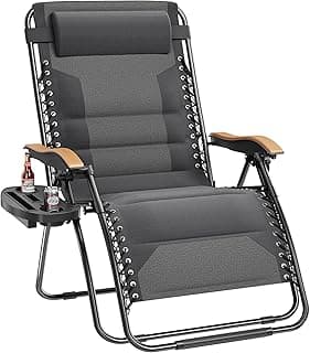 PHI VILLA XXL Oversized Padded Zero Gravity Chair, Foldable Patio Recliner, 30" Wide Seat Anti Gravity Lounger with Cup Holder, Support 400 LBS (Light Gray)