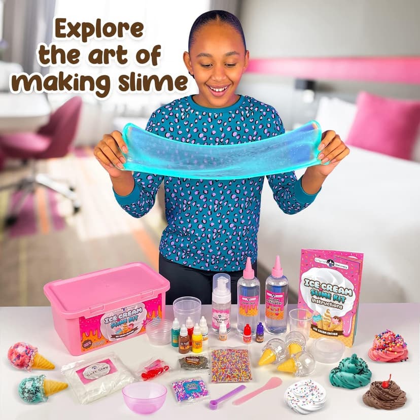 Original Stationery Slime Kit for Girls - 31-Piece Multicolor Ice Cream, Cherry Scent - DIY Ice Cream Slime Making Kit & Arts and Crafts for Kids Ages 8-12 - Birthday Gifts for Girls