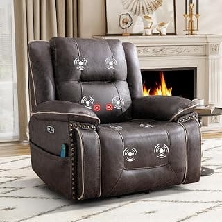 Bonzy Home Power Lift Recliner Chair for Elderly with Massage and Heating, Dual Motor Faux Leather Lift Chair with Spacious Seat, 2 Cup Holders, Adjustable Headrest (Grey Brown)