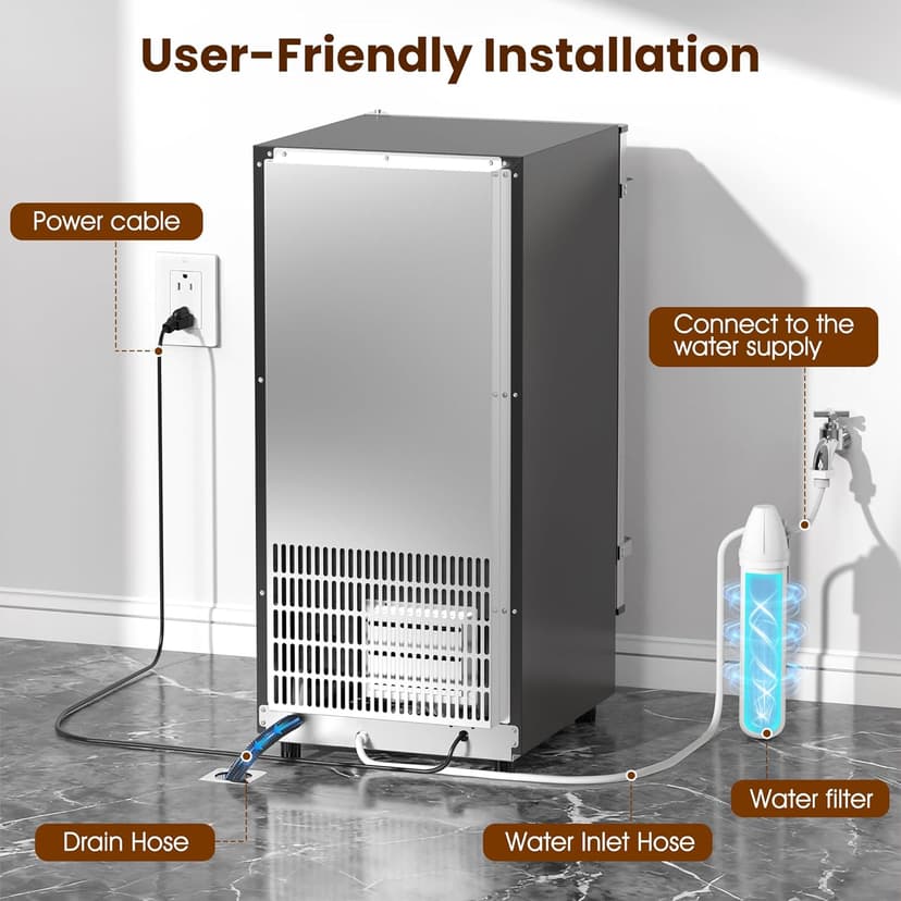 Coolake Ice Maker Under Counter 120lbs/day with 40lbs Storage, Outdoor Built-in Ice Maker Machine, Stainless Steel Self-cleaning Gravity Drainage Freestanding Ice Machine for Party Home Bar Restaurant