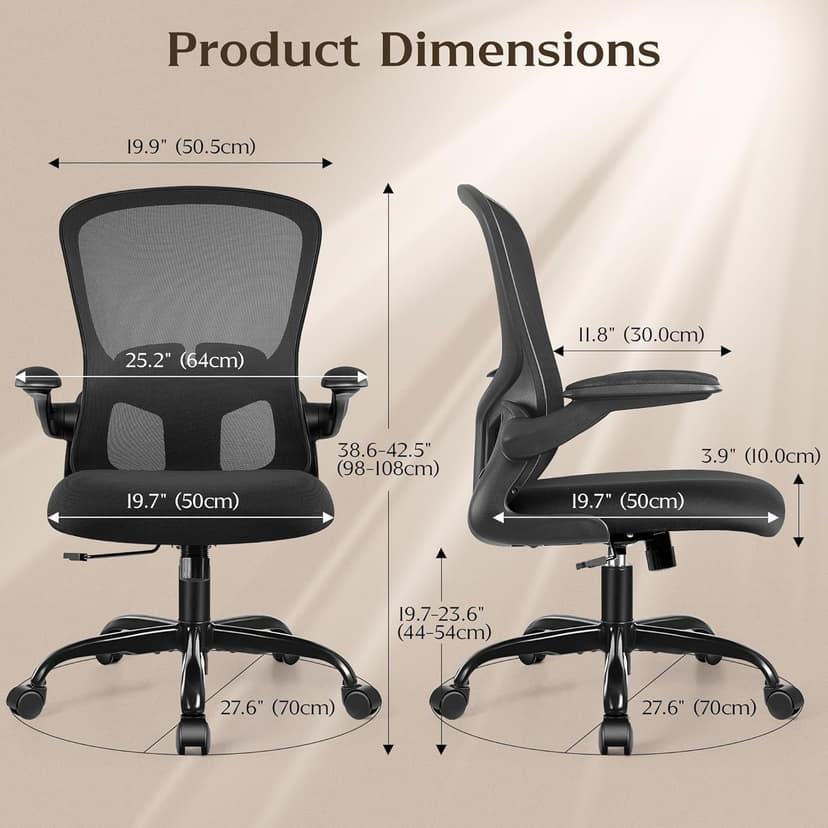 FelixKing Office Desk Chairs, Ergonomic PC Desk Chair with Wheels, Adjustable Lumbar Support and Height, Swivel Computer Chair with Flip-up Armrests, Ergo Mesh Backrest for Working (Black)