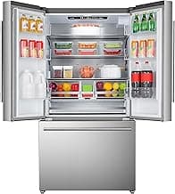 DE210FDBMDSS Refrigerator Built in with French Doors Adjustable Glass Shelves Dual Drawer Bottom Freezer with Ice Maker, LED Interior Light and Stainless Steel Exterior, 36-Inch, Metallic