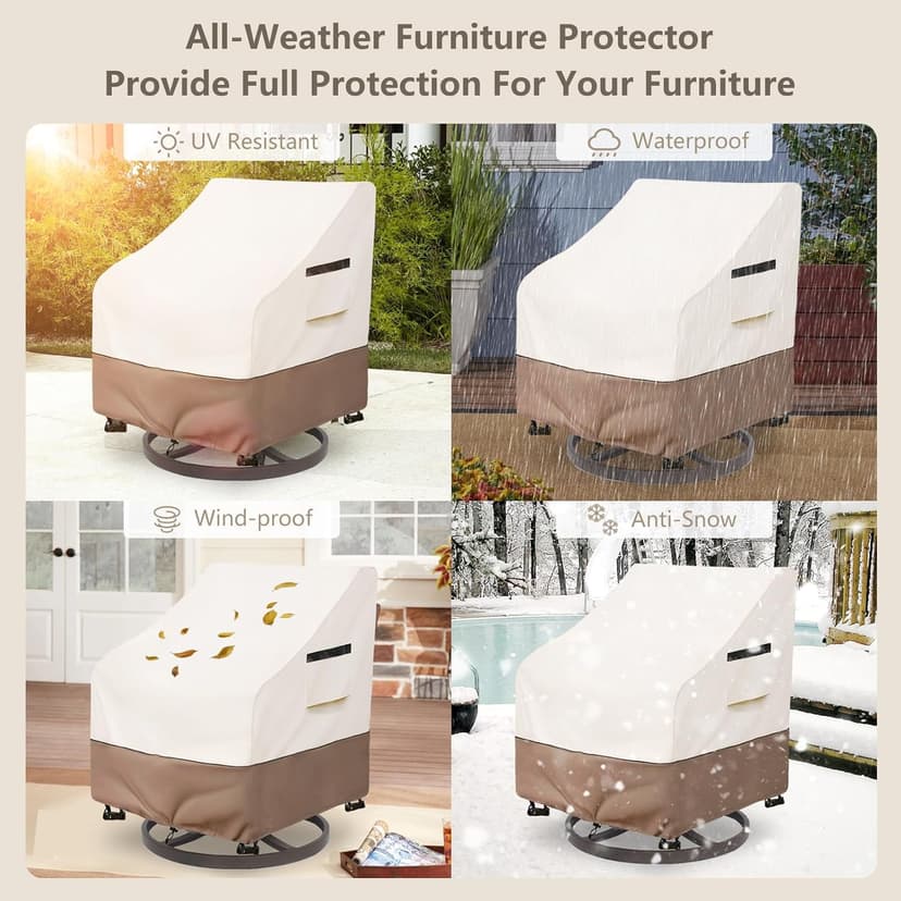 Patio Chair Covers Waterproof Heavy Duty Patio Furniture Covers, 33W x 35D x 36H Inches Swivel Outdoor Chair Cover 2 Pack (Beige)