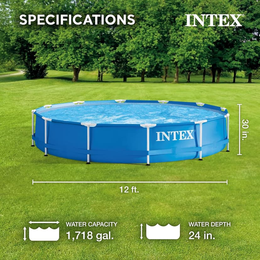 INTEX 28211EH Metal Frame Above Ground Swimming Pool Set: 12ft x 30in – Includes 530 GPH Cartridge Filter Pump – Puncture-Resistant Material – Rust Resistant – 1718 Gallon Capacity