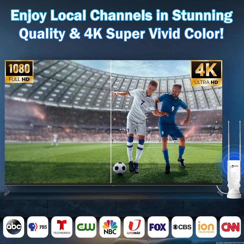 Rabbit Ear TV Antenna 2025 Upgraded -HIDB TV Antenna for Smart TV Indoor, Cut Cable for Free 4K/1080p HD Channels, Long Range Reception, 360° Signal for Smart & Old TVs, Easy Setup, VHF/UHF Support!