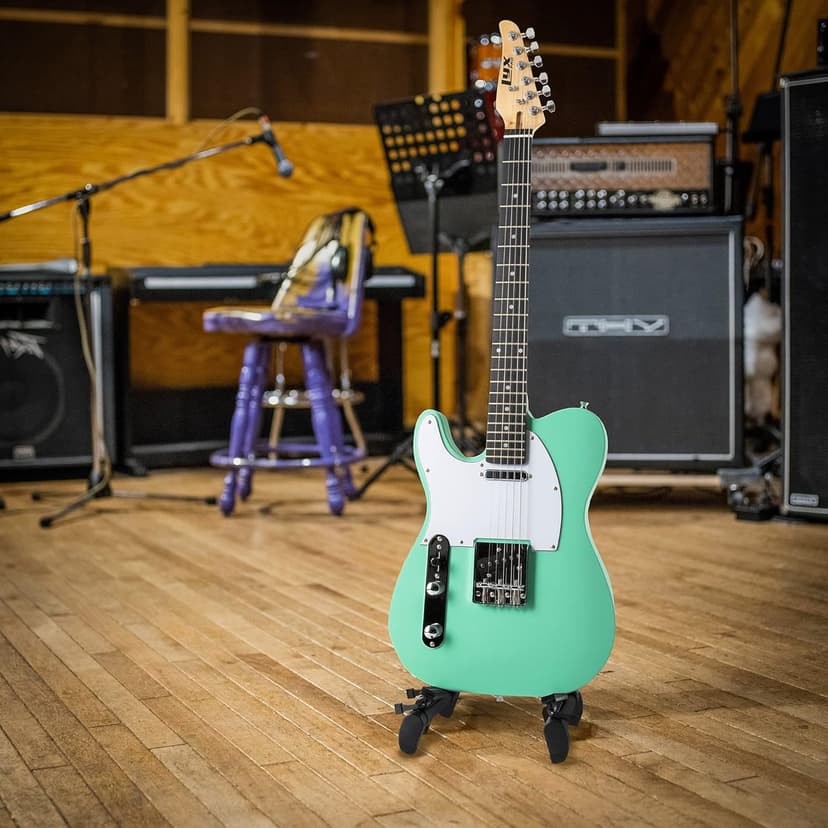 LyxPro 39” Electric Guitar Left Hand TL Series, Full-Size Paulownia Wood Body, 3-Ply Pickguard, C-Shape Neck, Ashtray Bridge, Quality Gear Tuners, 3-Way Switch & Volume/Tone Controls, 2 Picks, Green