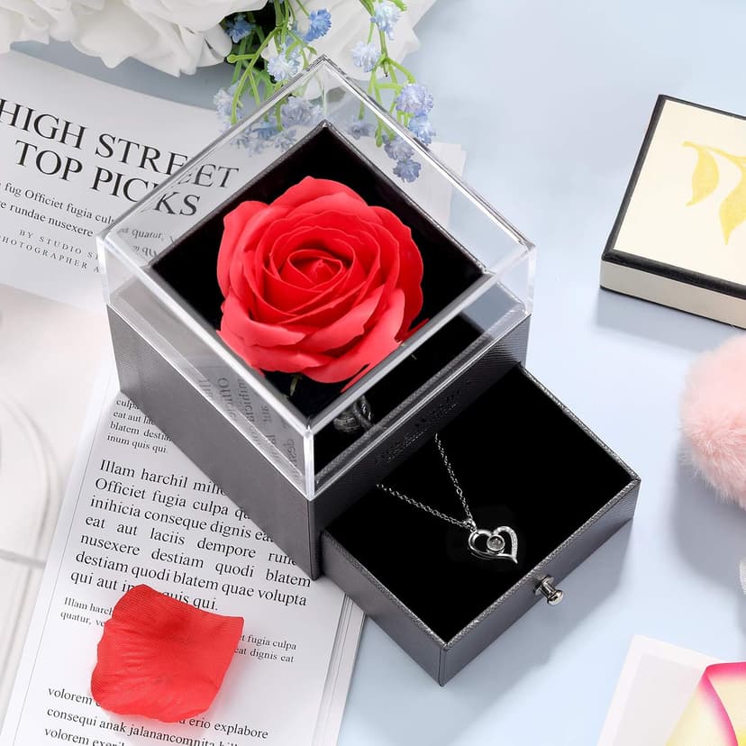 I Love You in 100 Languages Projection Necklace, Preserved Red Rose Flower in Box, Gift for Mother Mom Wife on Anniversary Hicarer Christmas Necklace Gift Girlfriend Women Heart Pendant B08QMKKXNJ