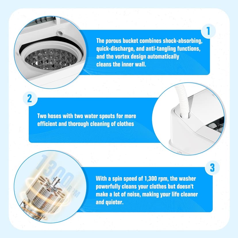 Superday Portable Washing Machine with Longer Hose, 16 Lbs Compact Mini Washer and Dryer Combo,Twin Tub Washing Machine Laundry Compact Washer spinner Combo for Apartments RVs and Dorms(Grey)