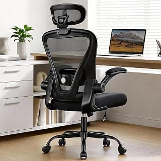 Office Chair, Ergonomic Office Chair with Headrest, Comfy Home Office Desk Chairs with Lumbar Support & Flip-up Armrests, 330LBS High Back Mesh Computer Desk Chair for Home Office, Black