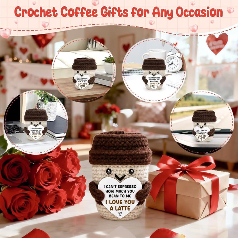 Birthday Decor Gifts for Boyfriend Husband Wife Wedding Anniversary Coffee Lover Couple Crochet Coffee Mug Decor I Love You Anniversary Women Men Her Him Gifts for Girlfriend Sweetest Day Christmas B0FX3RS85V