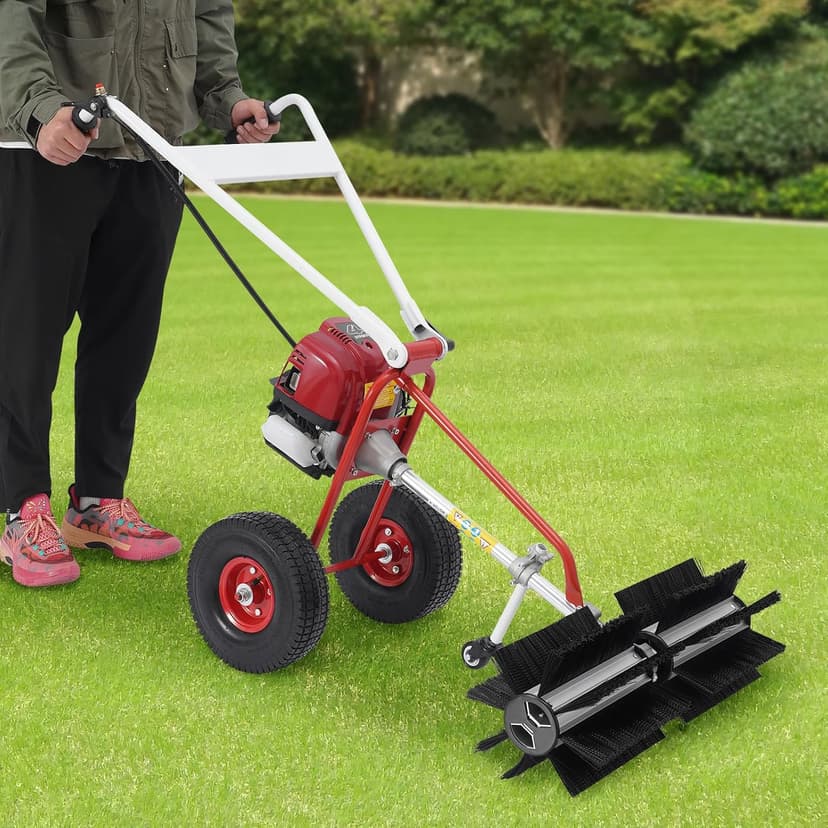 4 Stroke Gas Powered Lawn Sweeper,23.6 Inch Hand Push Sweeper for Leaves and Debris, Hand Push Yard Cleaner with Adjustable Handle for Driveway, Patio, Artificial Grass