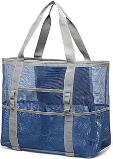 F-color Mesh Beach Bag Family - Large Tote Bag 9 Pockets for Swim Pool Toys Cruise Beach Vacation Essentials
