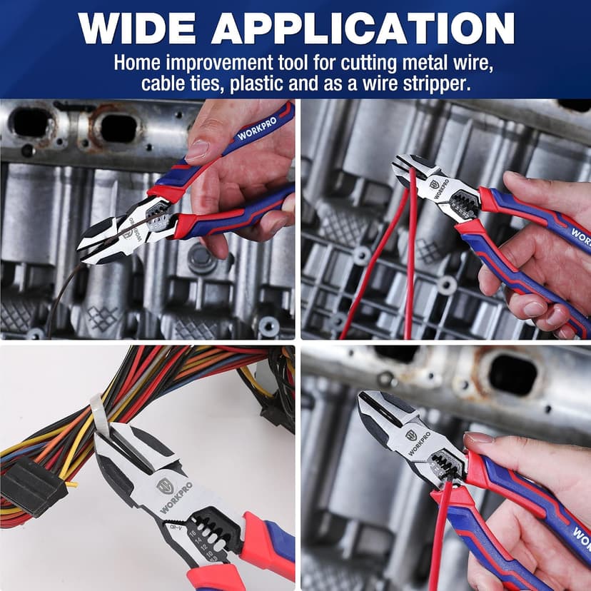 WORKPRO 2-in-1 Diagonal Cutting Pliers with Wire Stripper, 7.5 Inch CRV Steel Wire Cutters with Comfort Grip Handles, Heavy Duty Side-Cutting Pliers for Electricians and Homes, Christmas Gift B0BKKF5HVL