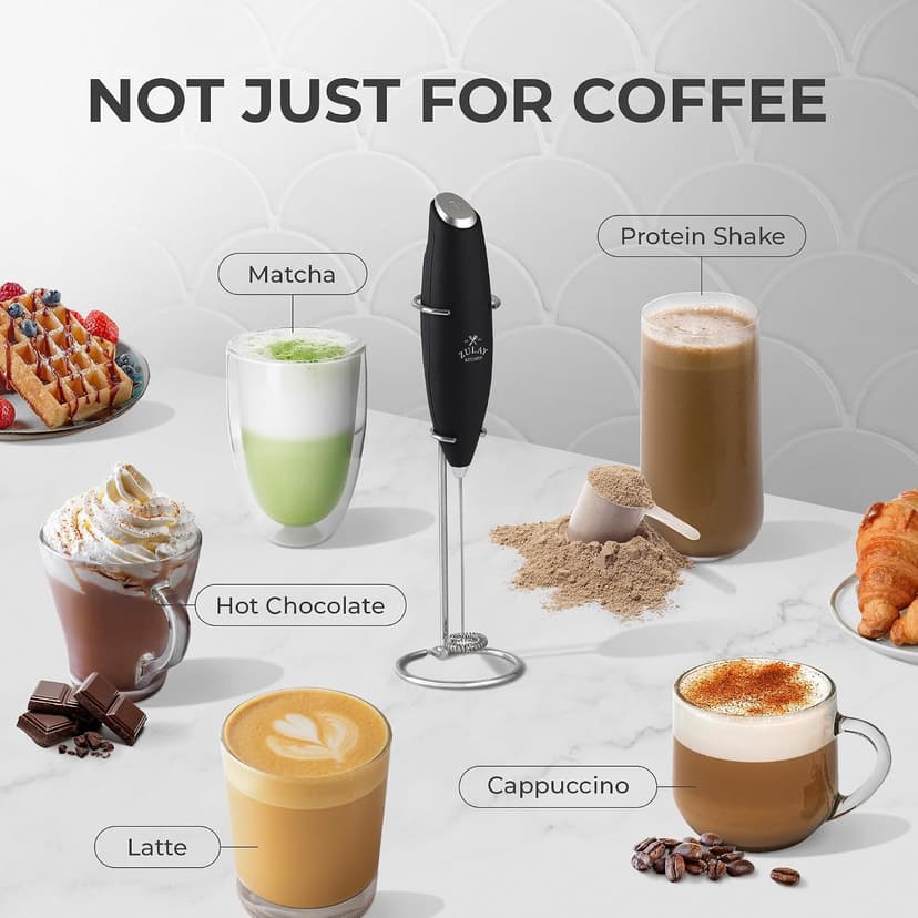Zulay Kitchen Powerful Milk Frother Wand With Duracell Batteries - Ultra Fast Handheld Drink Mixer - Electric Whisk Foam Maker for Coffee, Lattes, Cappuccino & Matcha - Z1 Motor - Black B09D8T11YS