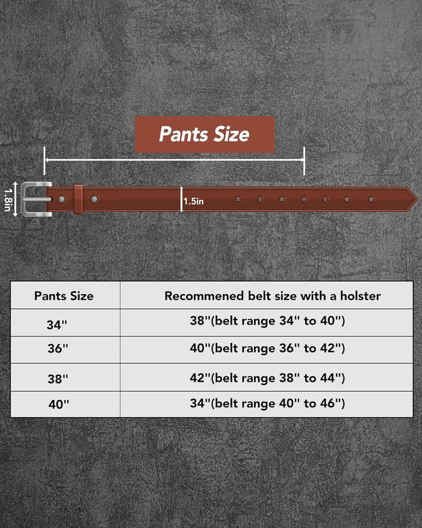 KOSIBATE Leather Gun Belt for Men - Heavy Duty EDC Belt, Concealed Carry CCW Belt- 1.5-Inch Width, 14 OZ Leather