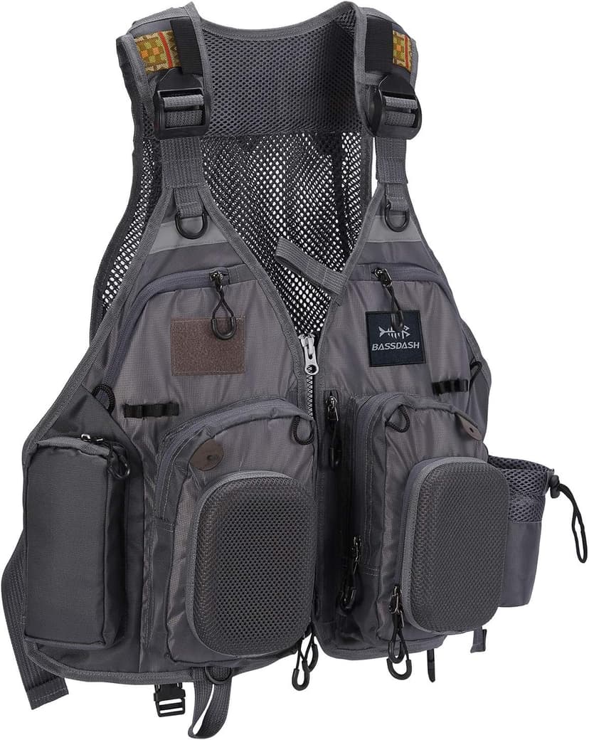 BASSDASH Strap Fishing Vest Adjustable for Men and Women, for Fly Bass Fishing and Outdoor Activities