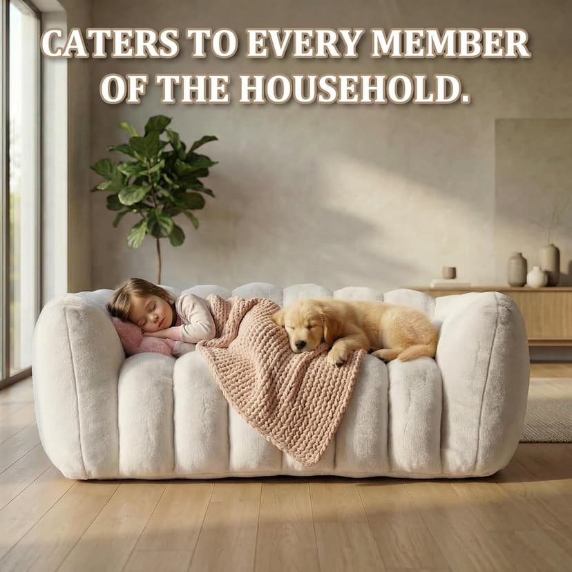 Oversized Bean Bag Sofa for Adults, Comfy Faux Fur Floor Lounger Loveseat Couch with Shredded Foam Filling, Large Bean Bag Sofa Plush Bean Bag Couch for Living Room, Bedroom, Apartment, Beige
