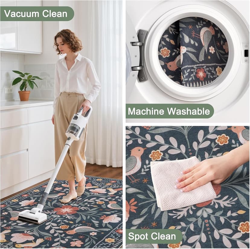 Anidaroel 48"x60" Office Chair Mat for Hardwood Floor/Tile, Black Floor Mat for Office Chairs, Anti-Slip Floral Under Desk Rug for Rolling Chairs, Bird Bug Low Pile Desk Chair Mats for Hardwood