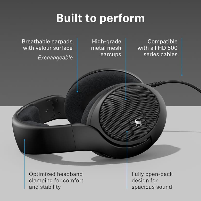 Sennheiser HD 560 S Over-The-Ear Audiophile Headphones - Neutral Frequency Response, E.A.R. Technology for Wide Sound Field, Open-Back Earcups, Detachable Cable, (Black) (HD 560S)