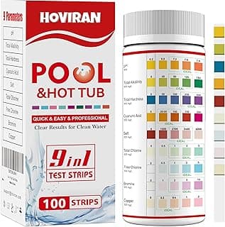 Pool Salt Test Strips, Hot Tub Test Strips 9 in 1, Accurate Pool Testing Kit for pH,Total Alkalinity,Salt, Copper,Total Hardness,Cyanuric Acid,Total Chlorine,Free Chlorine,Bromine, 100ct