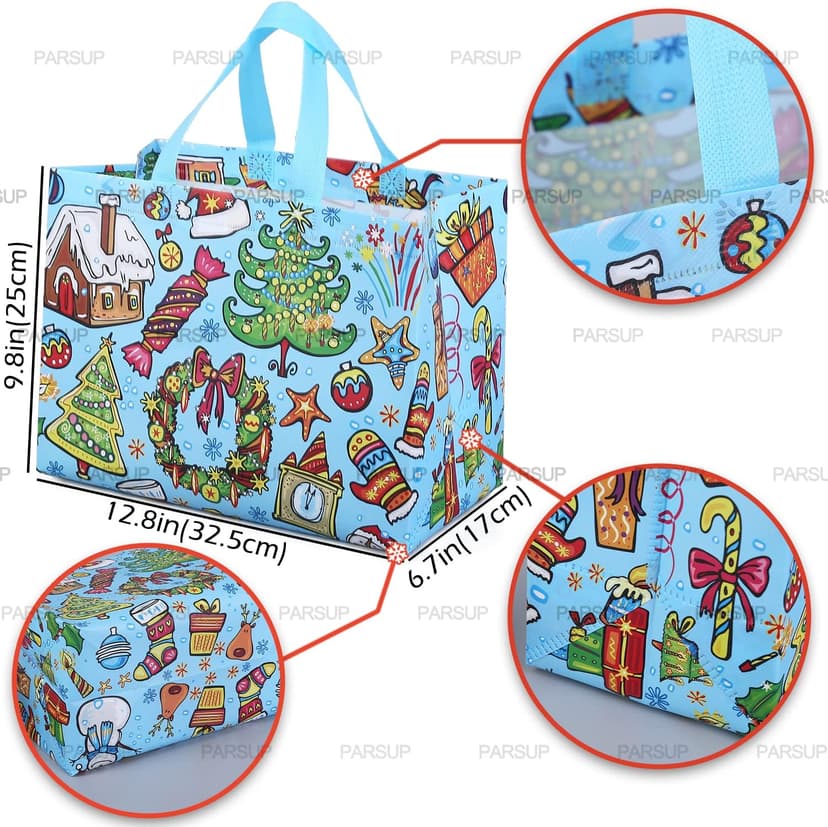PARSUP 8PCS Christmas Gift Bags, Non-Woven Christmas Bags with Handles, Treat Tote for Gifts Wrapping Shopping, Xmas Party Supplies