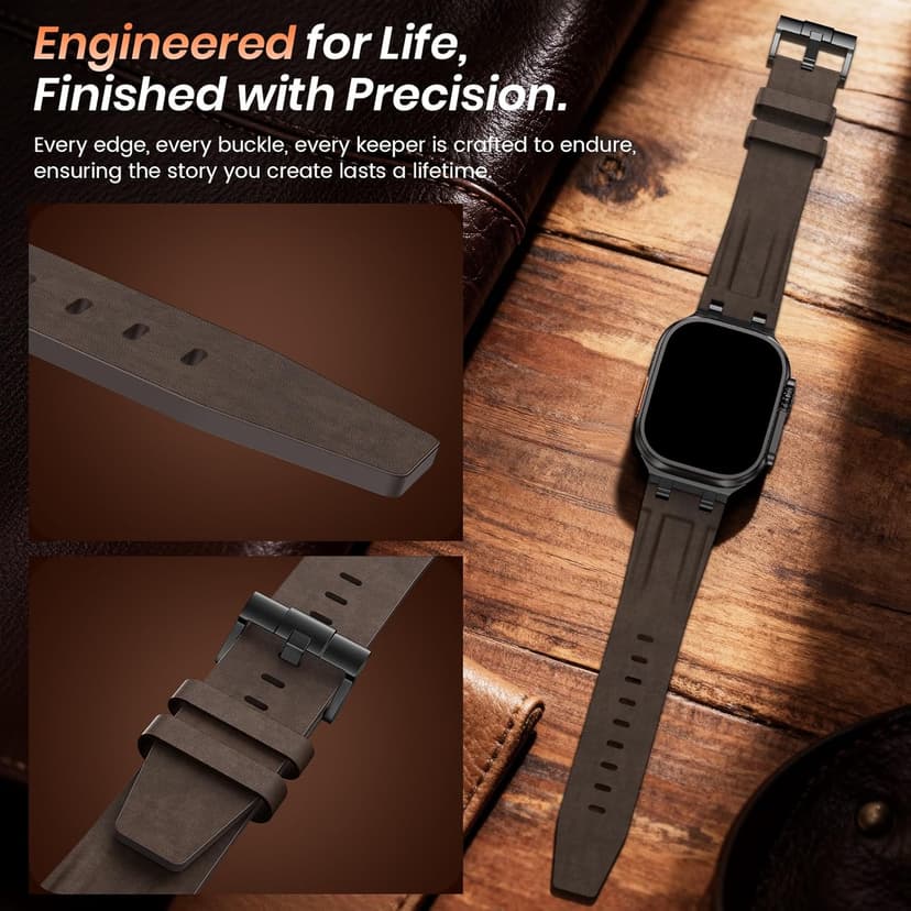 LETOID Leather Band Compatible with Apple Watch Ultra 3 /Ultra 2 /Ultra 49mm 46mm 45mm 44mm Bands, Women Men Vintage Genuine Leather Strap for iWatch Series 11 10 9 8 7 6 5 4, SE 3 2 1, Ultra 3 2 1