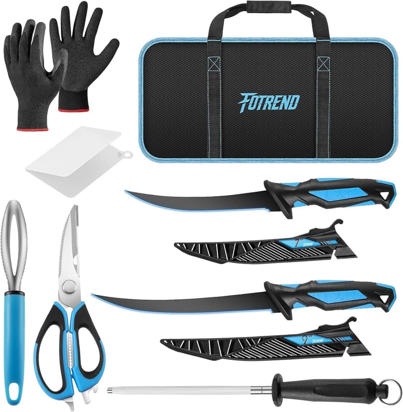 Fillet Knife Kit Combo, Fishing Knives and Honing Rod, Ultra-Sharp G4116 German Stainless Steel, Non-Slip Handle, Durable Storage Bag, Fishing Gifts for Men