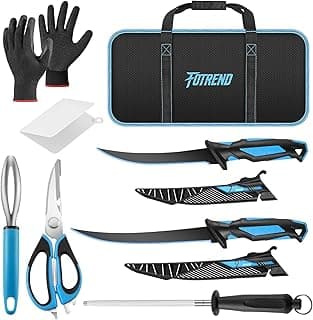Fillet Knife Kit Combo, Fishing Knives and Honing Rod, Ultra-Sharp G4116 German Stainless Steel, Non-Slip Handle, Durable Storage Bag, Fishing Gifts for Men