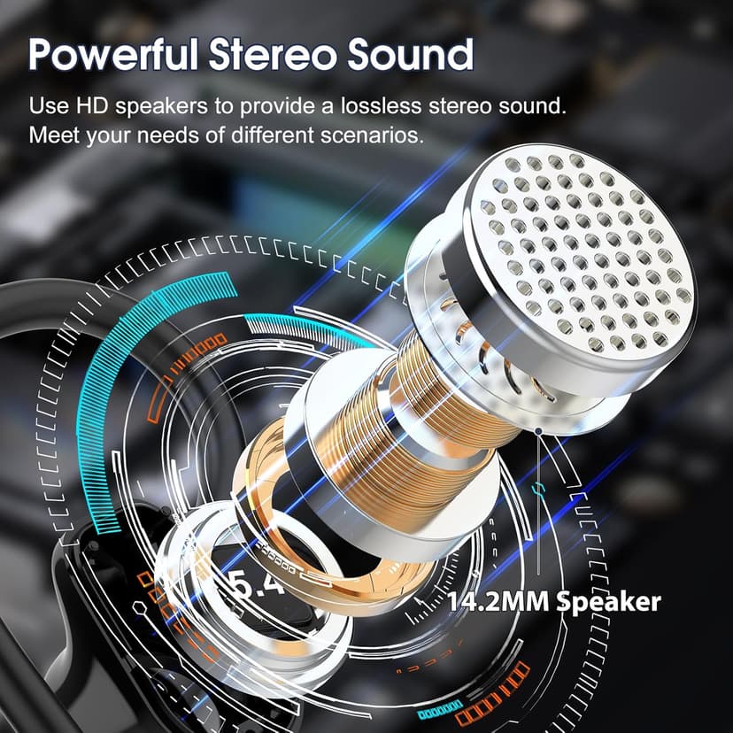 Wireless Earbuds, Headphones Sport Bluetooth 5.4, Over Ear Buds with ENC Noise Canceling Mic, Deep Bass Stereo Earphones with Hook, 50H Playback, LED Display, IP7 Ear Buds for Workout Running, Black