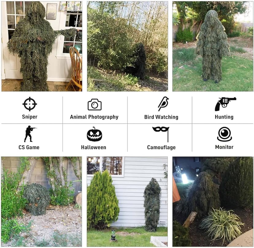 Seeutek 5 in 1 Ghillie Suit - 3D Camouflage Hunting Suits - Jacket, Pants, Hood, Carry Bag for Adults & Youth, M/L/XL/XXL