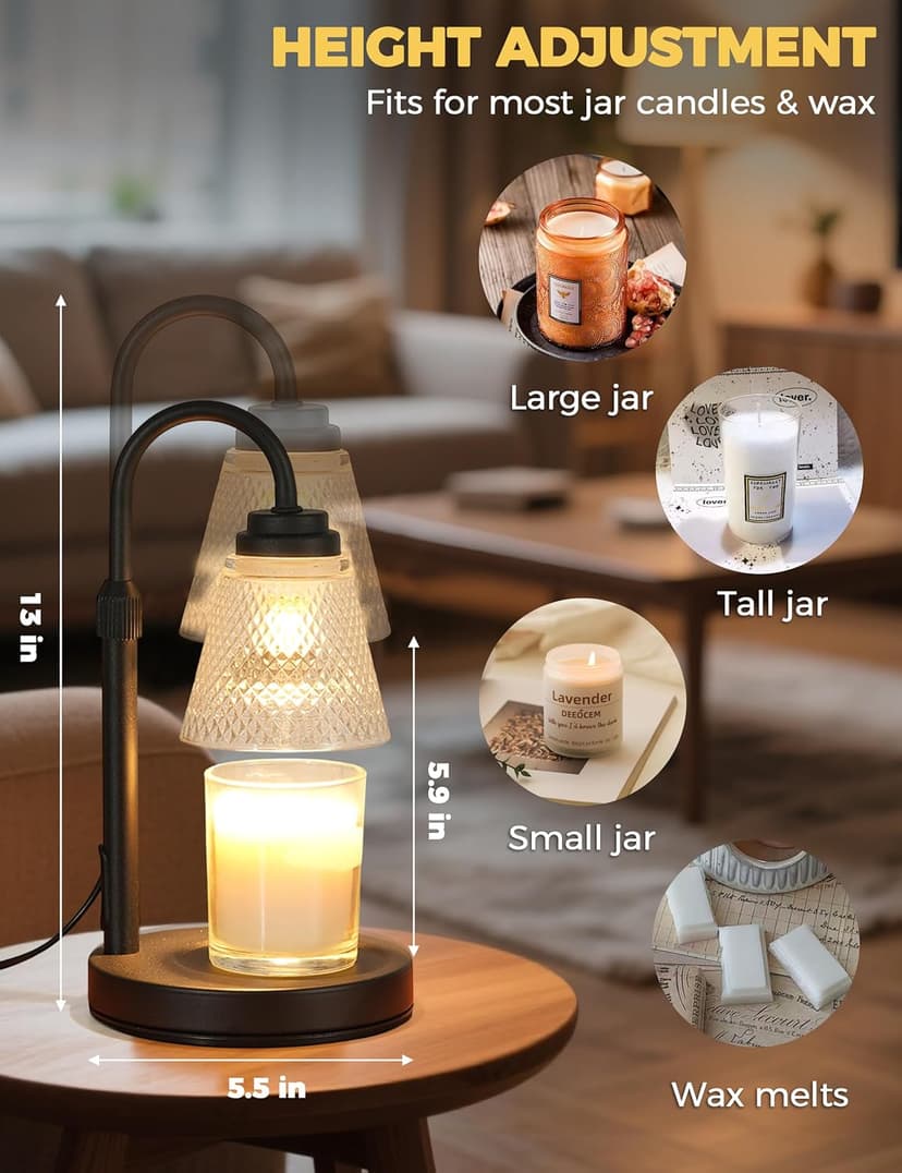 Dimmable Candle Warmer for Jar Candles, Height Adjustable Wax Melt Warmer, Room Decor Desk Lamp, House Warming Gifts New Home Candle Warmer Lamp with Timer Home Decor Birthday Gifts for Women Mom Her B0FRLWC6X9